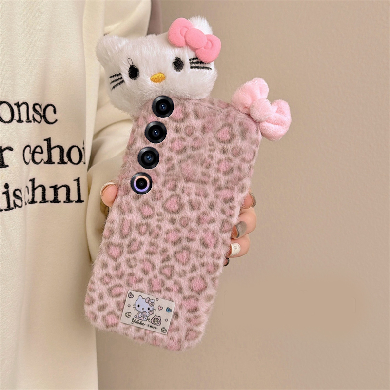 粉色豹纹kt猫适用魅族22mini手机壳note16蝴蝶结21pro毛绒20秋冬季18por立体18x软7/16spor/16t/16x/16thplus
