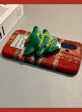 ins风红色格纹适用vivos30promini手机壳s20立体s19pro圣诞树s17t毛绒s16e秋冬季t1保暖s15s12s10s9s7s1绒布p