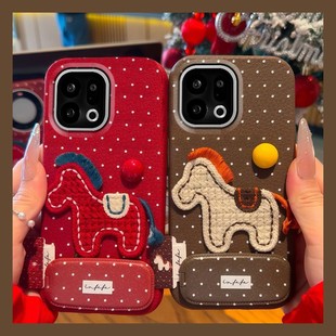 2026波点刺绣小马适用oppofindx9plus手机壳fondx8pro立体x7镜子k12plus支架k10x新年k9s软k7x真我q3s v23