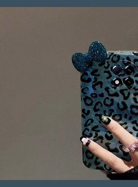 蓝色满屏豹纹适用小米红米k80手机壳k70pro日韩k60e至尊版k50立体turbo3水钻k40s蝴蝶结k30s小众k30i硅胶12x