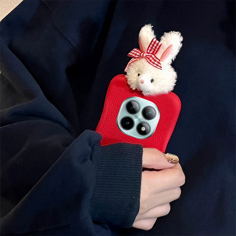 毛绒蝴蝶结兔子适用小米红米note15pro+手机壳noto14立体13红色12turbo可爱11tpor皮纹10仿皮redmi卡通十秋冬