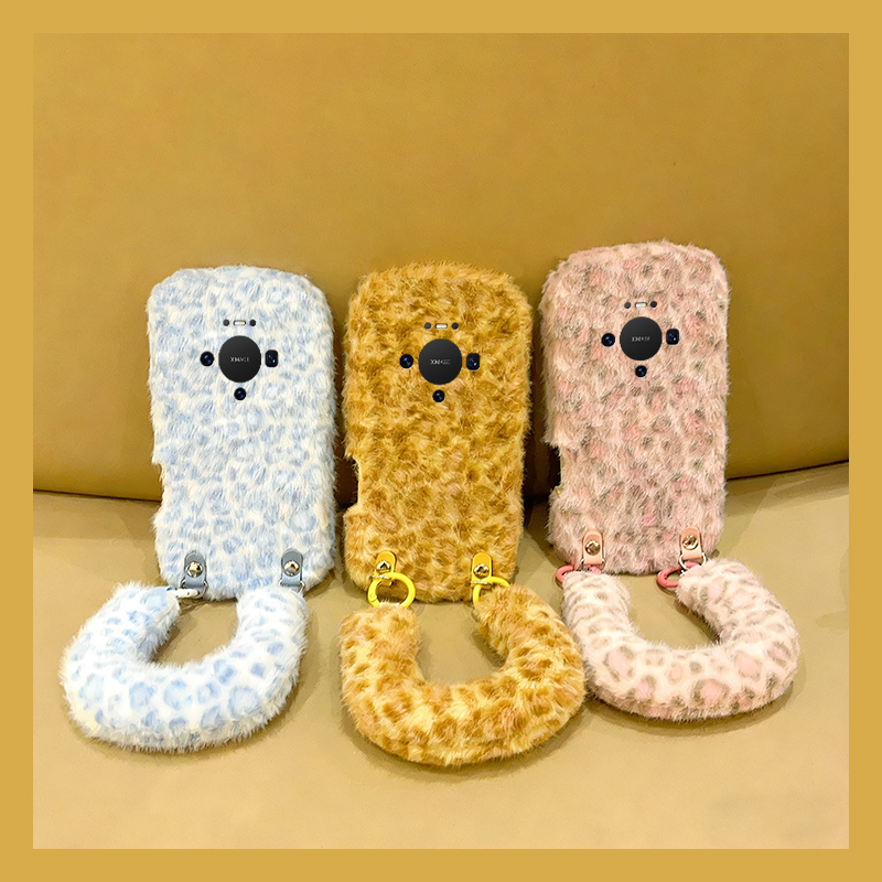 ins风拼色豹纹适用华为mate80promax手机壳meta70pro+斜挎mata60可背m50e毛绒rs保时捷设计40e秋冬30十20x软p