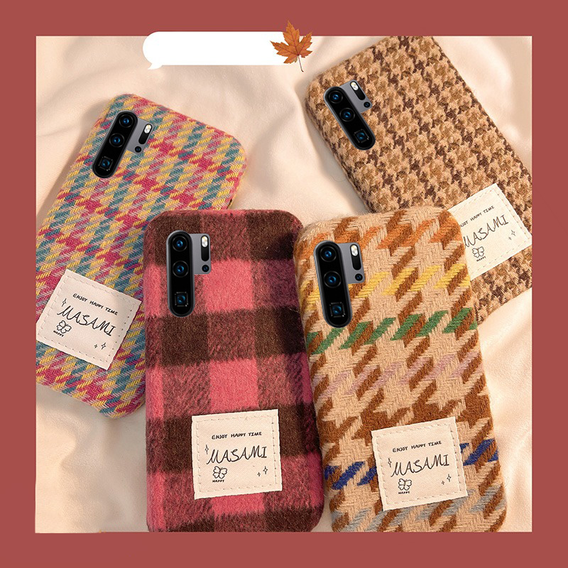 复古秋冬季毛绒绒格子格纹手机壳