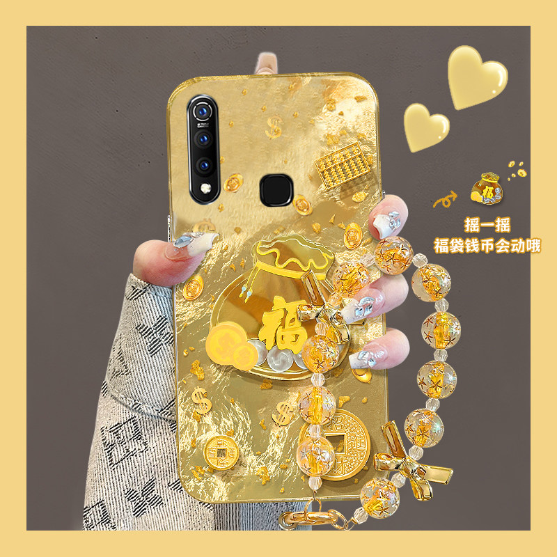 2025金币福袋适用vivoy9s手机壳y7s立体y5s金色y3挂链u3x蛇年z6简约z5x硅胶z3i手提z1i过年y9s本命年vivo新年