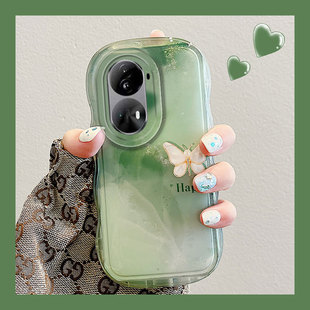 绿色晕染蝴蝶适用opporeno11pro手机壳reno10+十9por夏天8高级感7se硅胶6软壳5k韩系4个性3元气版2z小众oppo