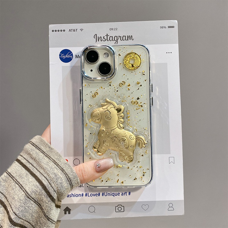 手机壳滴胶金箔金色立体卡通2026