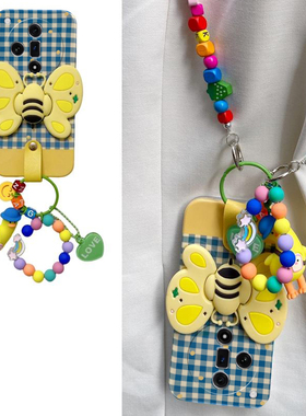 蓝色格纹适用oppofindx7pro手机壳findx6立体x5蝴蝶结x3小众x2ultra斜挎k12可背带k11x硅胶k10卡通k9k7k5oppo