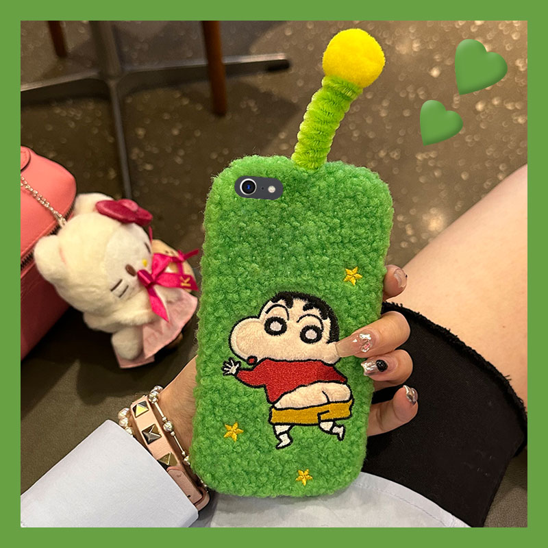 毛绒绒天线蜡笔小新适用苹果x手机壳iPhone8plus毛茸茸xr卡通xsmax可爱7个性6s超萌5绒毛4秋冬趣味se2少女心3