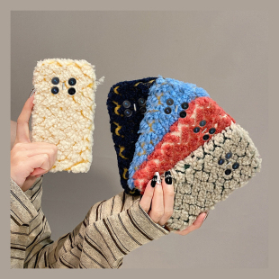 ins风拼色晕染适用华为magicv3手机壳magicvs2格子p50毛茸茸pockets秋冬季 matexs2毛绒x5折叠屏x3硬壳pocket2