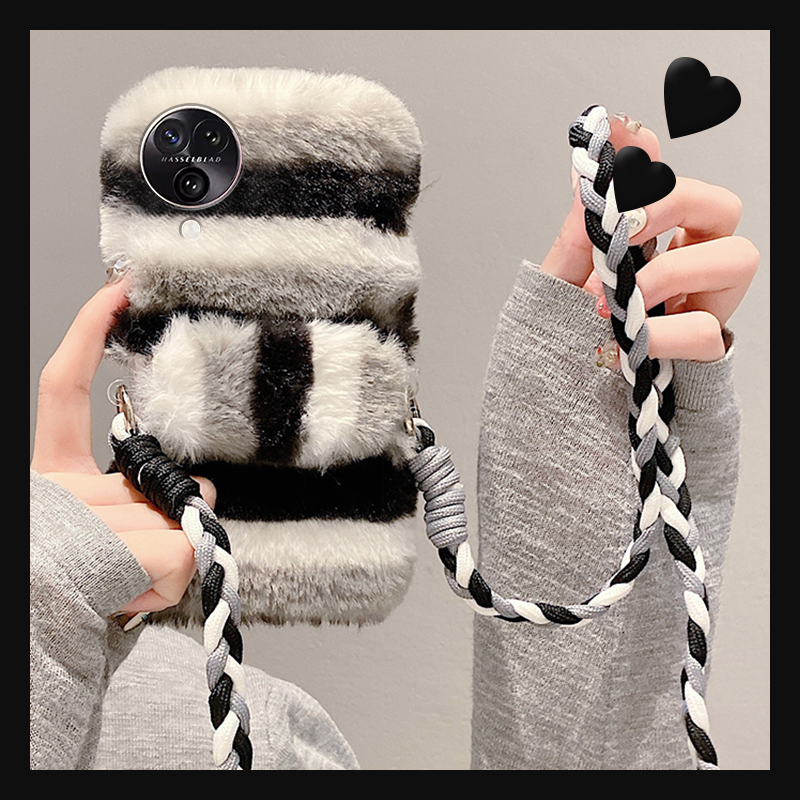 条纹毛绒绒oppo手机壳复古