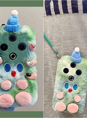 绿色帽子小怪兽适用vivoy500手机壳y500pro斜挎五百可背por秋冬季vivi硅胶vivo卡通毛绒绒全包防摔新款毛茸茸