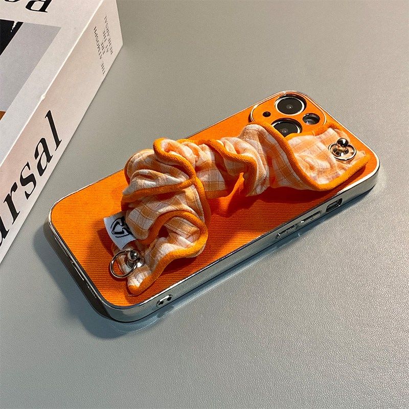 手机壳硅胶牛仔纹橙色ins风皱纹