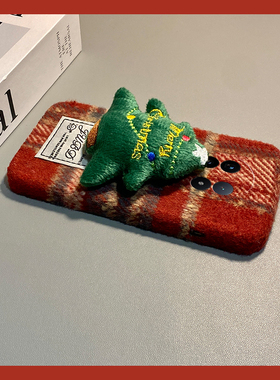 ins风红色格纹适用vivoxfold3pro手机壳xfold2立体xflip圣诞树vivo毛绒vovo折叠屏毛茸茸vivi秋冬季+十绒布硬