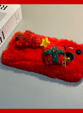 ins风红色圣诞树适用华为pura80pro+手机壳pura70ultra毛绒p60art冬天40por+十p30保暖p20秋冬季p10plus立体p