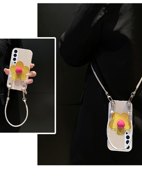 ins风黄色花朵适用vivoiqooneo10pro手机壳iqneo9立体neo8手提绳7se斜挎6可背5活力版3皮纹z1/855竞速版/vivo