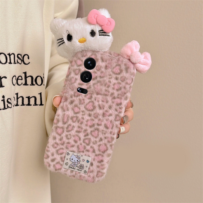 粉色豹纹kt猫适用小米17手机壳15spro蝴蝶结14ultra立体13秋冬12spo/12x毛绒11青春版10软mix4/8se/civi5/4/3