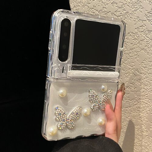 珍珠闪粉蝴蝶折叠屏防摔手机壳