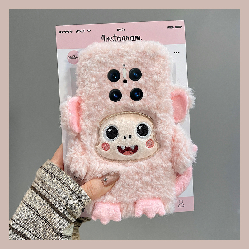 粉色龅牙猴子适用华为mate70pro+手机壳meta60斜挎mata50e可背带rs保时捷设计mete40e十m30秋冬20x毛绒10卡通
