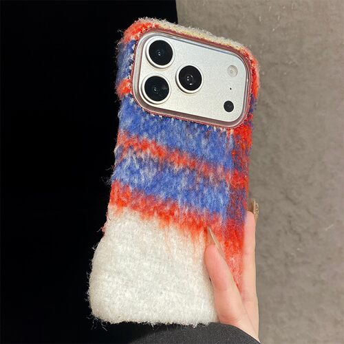 手机壳秋冬绒布毛绒ins风拼色撞