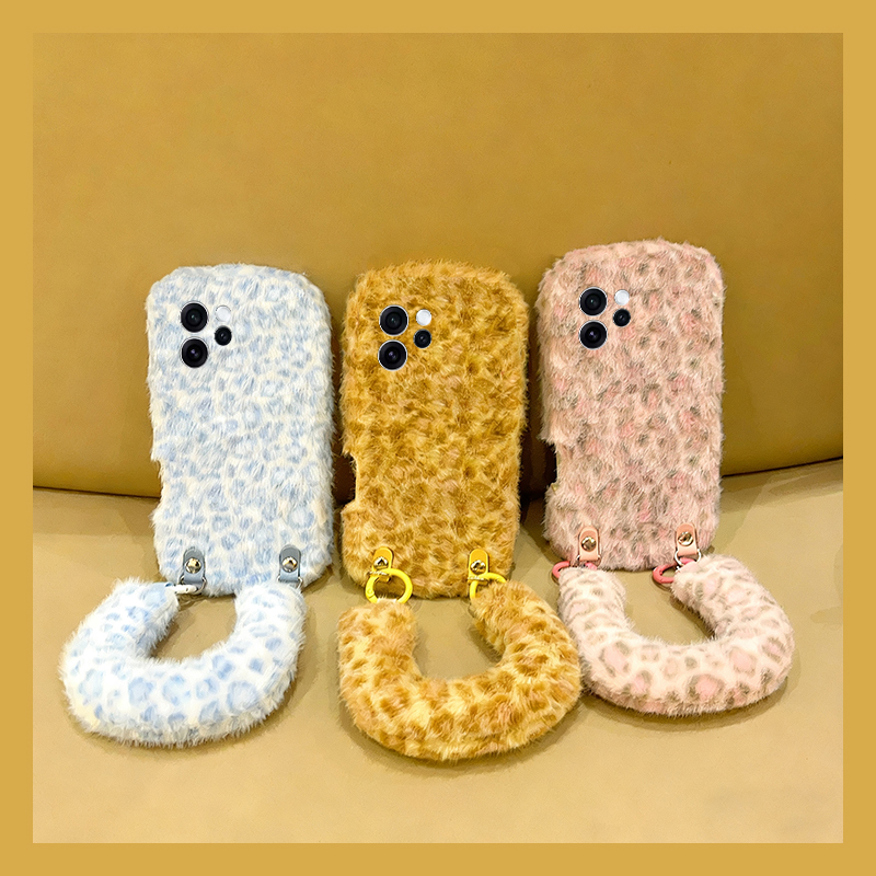 ins风拼色豹纹适用opporeno15手机壳reon14斜挎13可背12pro毛绒11秋冬10por+充棉9手腕带7se挂绳5k软4se/oppo