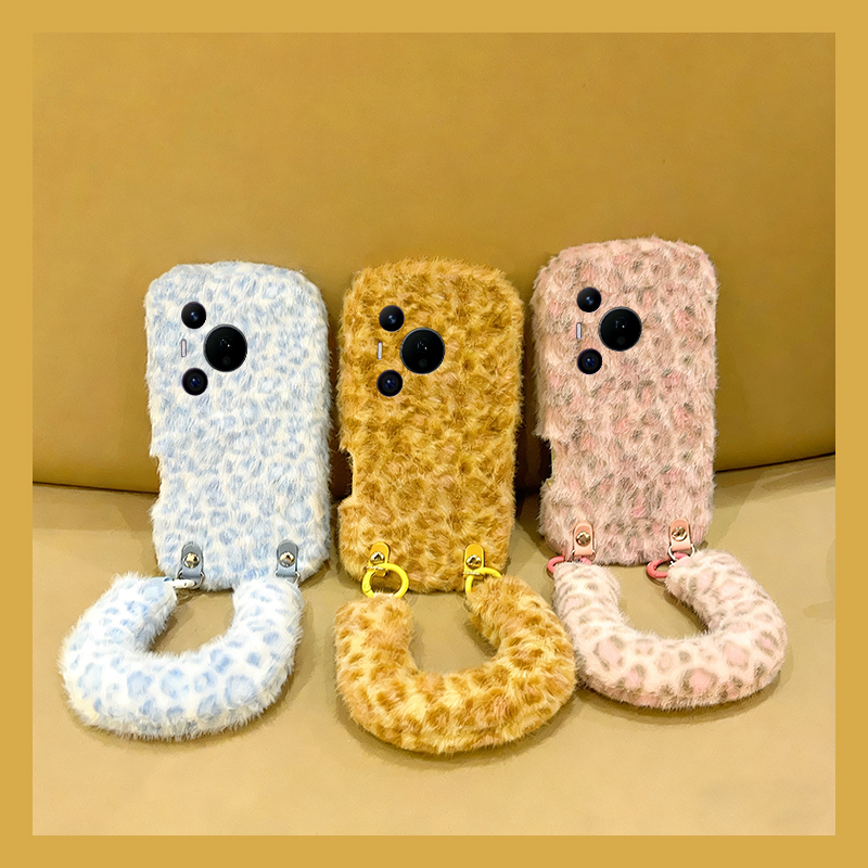 ins风拼色豹纹适用华为pura80pro+手机壳pura70ultra斜挎p60art可背40por+十p30毛绒p20秋冬p10plus手腕带软p