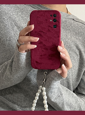 简约纯色红色适用华为荣耀30pro+手机壳30s绒布v30本命年x30i秋冬畅玩30plus毛绒x20se挂链x10max/play4t/3软