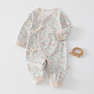 新生婴儿衣服春秋季薄款长袖哈衣爬服52码宝宝连体衣秋装无骨纯棉