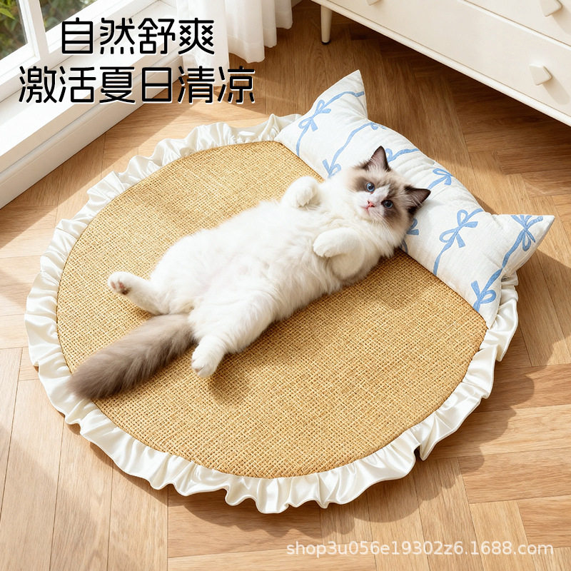 狗狗夏季藤编凉席花边垫