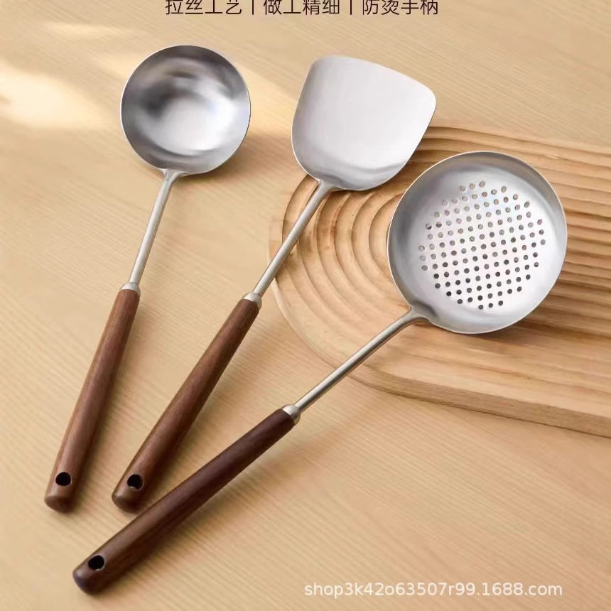304不锈钢胡桃木柄锅铲厨
