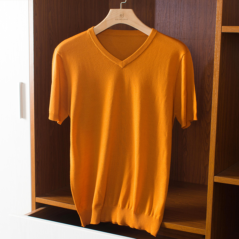 薄款春秋V领可机洗短袖针织衫