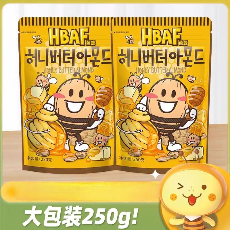 韩国进口芭蜂HBAF蜂蜜黄油扁桃仁250g坚果混合海苔味休闲小零食