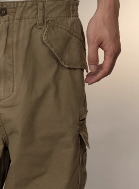 GWDS 多口袋直筒水洗酵洗工装日系休闲细珠帆布宽松通勤复古长裤