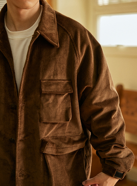 GWDS 8坑重磅灯芯绒夹克日系休闲通勤多口袋复古工装外套