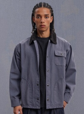 GWDS 重磅石磨酵洗复古拼接灯芯绒做旧珠帆布水洗夹克休闲外套