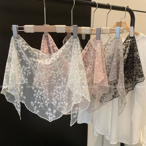 重工立体刺绣网纱三角巾屁帘女