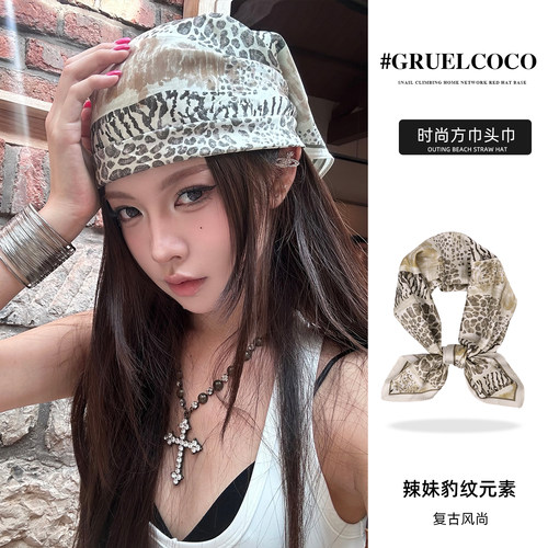 美式风豹纹头巾帽街头辣妹包头巾