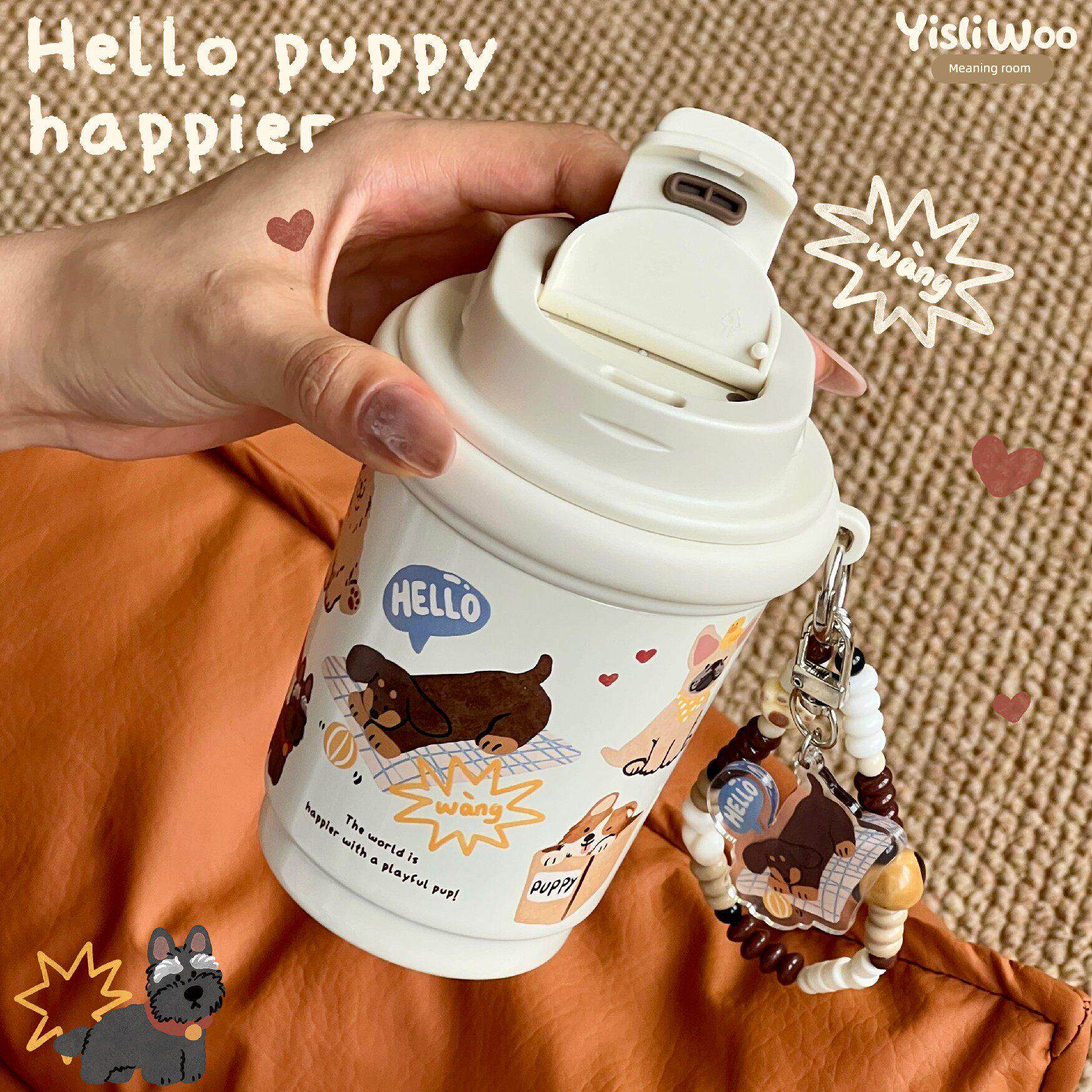 原创狗狗保温杯女生可爱小巧便携随行陶瓷内胆吸管咖啡水杯子