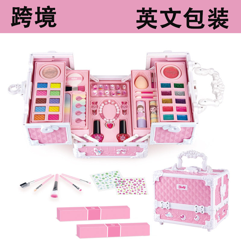 儿童女孩公主彩妆盒化妆品眼影指甲油套装礼盒跨境亚马逊新款玩具