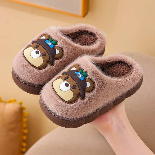 冬季儿童棉拖鞋男女童室内保暖防滑加绒中小童宝宝卡通居家毛拖鞋