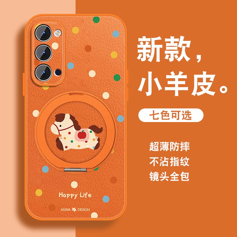 适用opporeno4手机壳女Reno3pro新款磁吸旋转支架Reno4se可爱新年款reno3红色元气版带挂绳0pp0全包保护外壳