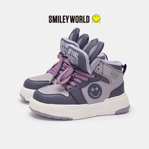 SMILEYWORLD笑脸童鞋2024秋冬季新款加绒保暖高帮板鞋百搭休闲鞋