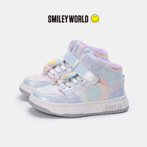 SMILEYWORLD笑脸高帮板鞋2024秋季新款童鞋男女童韩版百搭小白鞋