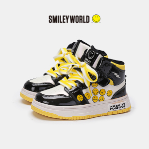 SMILEYWORLD笑脸童鞋2024秋冬新款加绒保暖高帮板鞋男女童二棉鞋