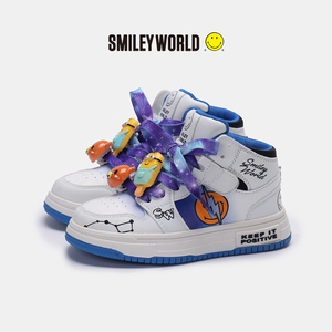 SMILEYWORLD笑脸童鞋2024秋季新款中大童高帮板鞋韩版百搭休闲鞋