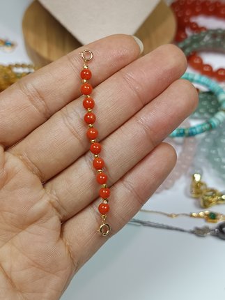 3800-“十全十美”18K金双扣头卡3.8+天然红海鲜延长链，64mm