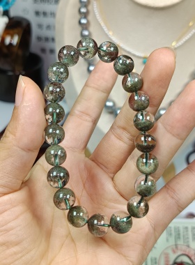 4054-卡9+巴西老矿绿幽灵聚宝盆半盆手串，晶体干净盆景美，证书