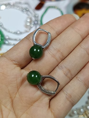 4151-D银镀金卡9+碧玉耳扣