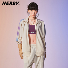 NERDY2024春夏新款情侣装渐变双杠运动服套装女宽松休闲外套上衣