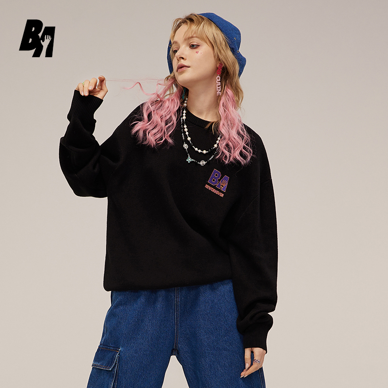 BA字母印花休闲百搭长袖情侣男女同款简约毛衣