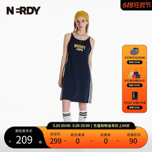 NERDY2024夏季新款女生学院风双线修身连衣裙无袖吊带中长裙甜美